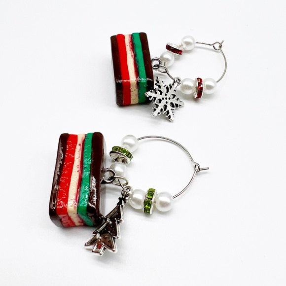 Italian Rainbow Cookie Wine Glass Charms – Set of 4 | Handmade Christmas Clay - Picture 6 of 9